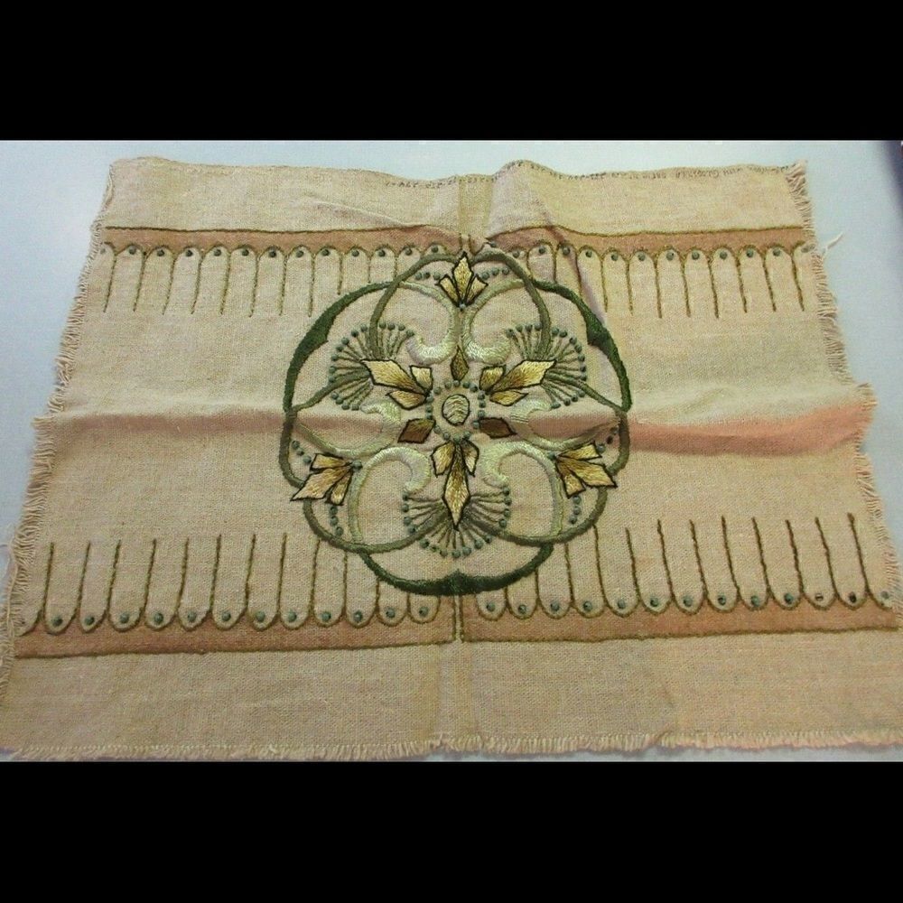 Vintage Retro embroidered piece on burlap
